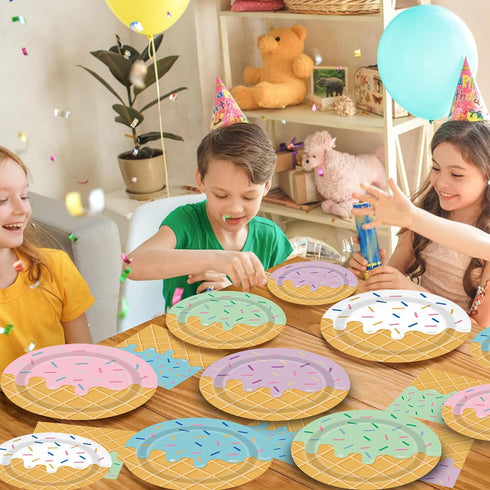 UROINEPA 100Pcs Ice Cream Party Decorations Ice Cream Plates and Napkins for Kids Girls Baby Shower Ice Cream Birthday