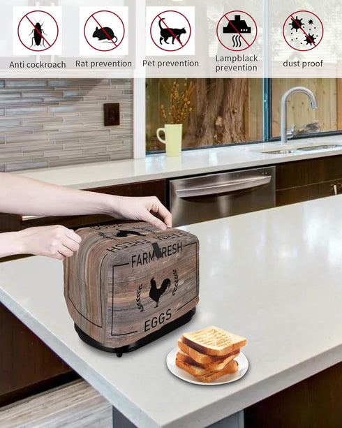 Farmhouse Rooster Toaster Cover 4 Slice, Rustic Black Farm Animals Wood Toaster Oven Cover