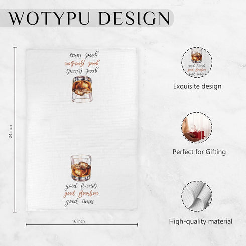 WOTYPU 16x24 Inch Bourbon Gifts Kitchen Bar Towels, Gifts for Whiskey Lovers Dish Tea Towel, Good Friend Good Bourbon