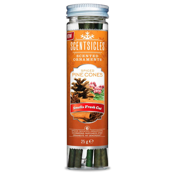 Scentsicles Scented Christmas Ornaments, 6 Ornaments & Hooks, All Natural Holiday Air Freshener (Spiced Pine Cones)