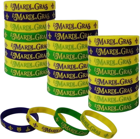 48 Pack Mardi Gras Party Favors, Rubber Bracelets, Carnival Birthday Party Supplies, Goodie Bag Stuffers