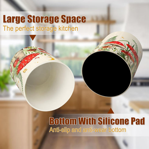 Hexagram Mushroom Decor Utensil Holder, Mushroom Kitchen Decor Ceramic Utensil Holder for Farmhouse Indoor Kitchen