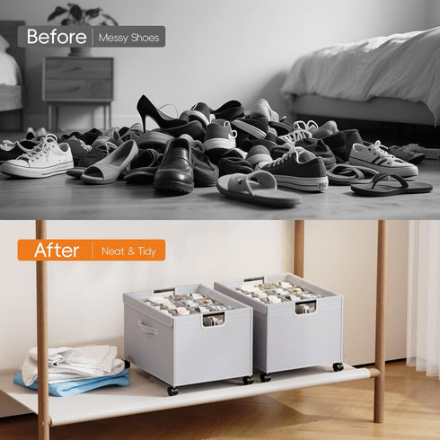 Closet, 16-32 HOUSE AGAIN Shoe Organizer for Foldable Shoe Storage Organizer Box with Wheels and Adjustable Dividers