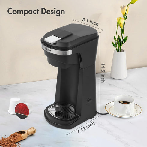 2 1 (6-14Oz), 800W in Single Serve Kcup Coffee Maker Fast Brew, Compact Design with Reusable Filter, One-Button Auto