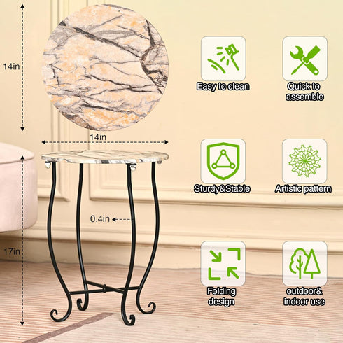 Aonagi 14" Patio Side Table, Versatile Round Side Table for Balcony Yard Porch Bedside Rocking Chair and Pool Chair
