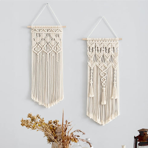 2 28" 13" Mkono Pcs Macrame Woven Wall Hanging Boho Chic Geometric Art Decor - Beautiful Bedroom Nursery Apartment Home