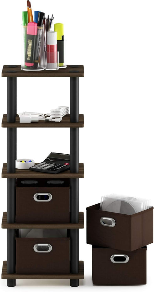 4-Bins FURINNO Turn-N-Tube System Rack, Columbia Walnut/Black/Dark Brown