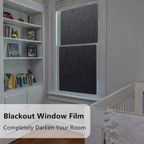 VELIMAX Total Blackout Window Film, Silk Black Decorative Privacy Film, Removable Window Tint 100% Room Darkening