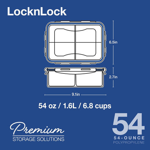 LOCK & LOCK Easy Essentials Food Storage Containers, BPA Free, 54 Ounce, Clear