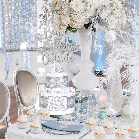 Baby It’s Cold Outside Party Decorations, Silver Banner, Snowflake Balloons, Garland