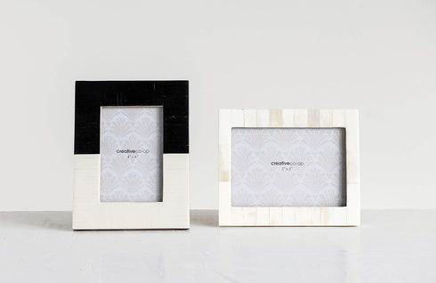 Creative Co-Op White Resin Photo Frame with Beige Accents - Holds 5" x 7" Photo