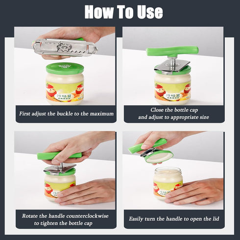 Jar Opener for Weak Hands, Adjustable Stainless Steel Can Opener for Seniors, Hassle-Free Lid Opener (Green)