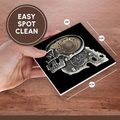 3dRose Steampunk Gothic Faux Metal Skull Image-Ceramic Tile Coasters, Set of 4