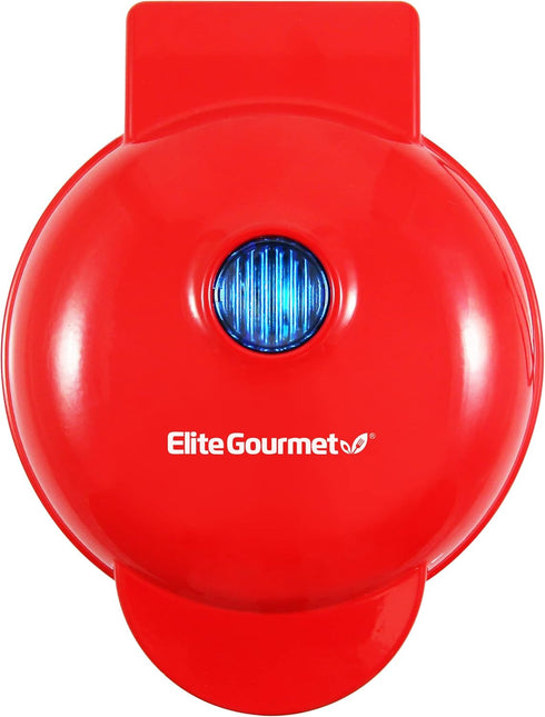 Elite Gourmet EWM015R Electric Nonstick Mini Waffle Maker, Compact Design for Belgian Waffles, Red