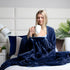 Clara Clark Cut Plush Fleece Throw Blanket, Lightweight Super Soft Fuzzy Luxury Bed Blanket (50x60) Navy Blue