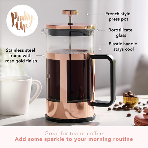 Pinky Up Piper 34 oz Rose Gold Tea Press Pot, French Press for Loose Leaf Tea and Coffee