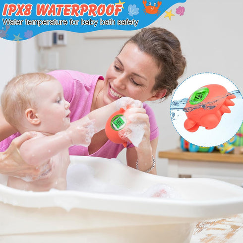 IPX8 Swimming Floating Crab Baby Bath Thermometer Rechargeable Digital Pool & Bathtub Thermometer, Baby Shower Gifts