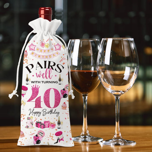 40th Birthday Gifts Wine Bag for Women Men, 40 Year Old Birthday Gifts, Happy 40th Birthday Party Decorations, Pairs