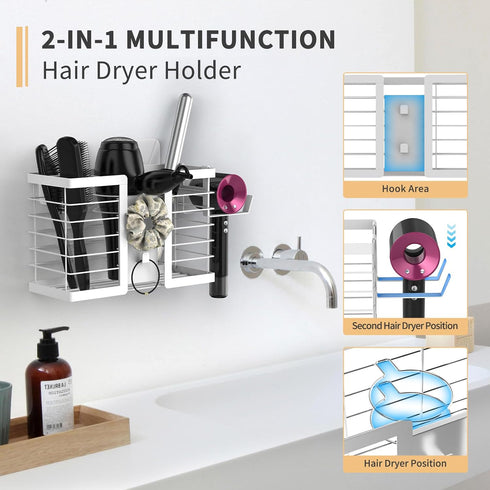 Hair Tool Organizer, 3 in 1 Metal Bathroom Blow Dryer Holder for Flat Iron, Curling Iron, Hair Care & Styling Tools