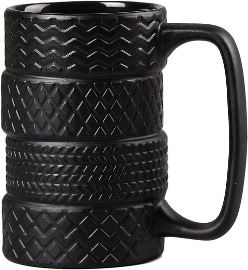 VanEnjoy 3D Black Tyre Shaped Frosted Ceramic Mug, Unique Gifts for Car Fans, 14 oz (400ml)
