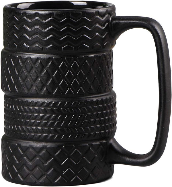VanEnjoy 3D Black Tyre Shaped Frosted Ceramic Mug, Unique Gifts for Car Fans, 14 oz (400ml)