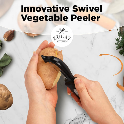 Zulay Kitchen Premium Vegetable Peeler - Swivel Peeler with Razor Sharp Stainless Steel Blades, Ergonomic Handle, Black