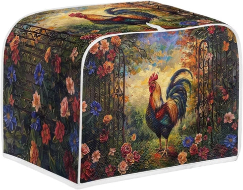 Rooster Flower Toaster Cover 2 Slice, Washable Bread Maker Cover Toaster Protector, Dustproof Kitchen Appliance Accessories, Gift for Mom, Brown