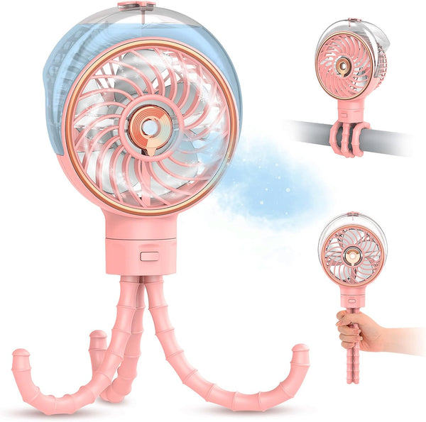 Ausic Stroller Fan with Mist, 100ml Misting Portable Fan for Stroller, Baby
