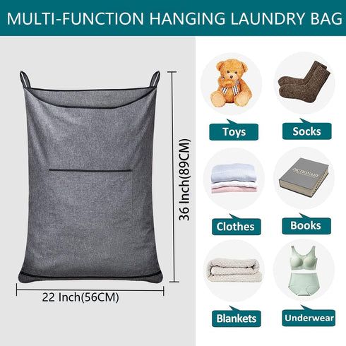 Hanging Laundry Hamper, Over the Door Laundry Bag with Hooks, 36x22 Inch Pop Grey Collector