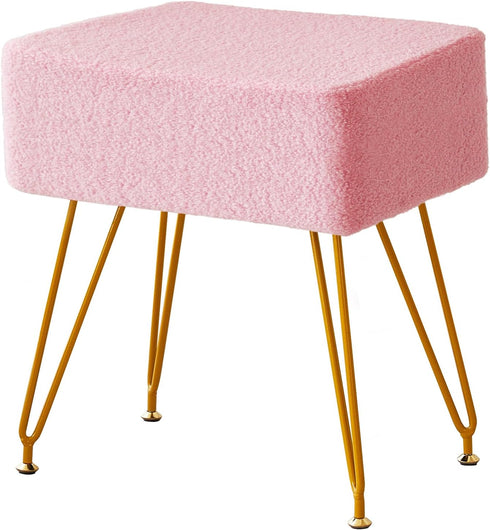 4 Teddy Velvet Stool Chair, Footrest Footstool Ottoman, Small Side Table, with Metal Legs, Step Modern Stool, Anti-Slip