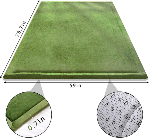 Olive Green Non-Slip Memory Foam Playmat - Large Tatami Area Rug Pad for Kids