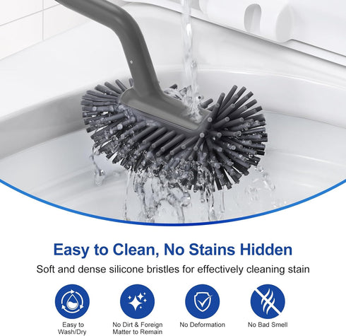 HAMITOR Toilet Bowl Brush Holder Set, Deep Cleaning Silicone Scrubber for Bathroom - Gray
