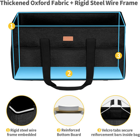 LHZK Stand Up Extra Large Utility Tote Bag with Lid, Utility Tote Bag with Metal Wire Frame and the Sides Rinforced