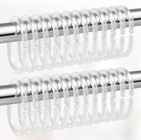 Amazer Plastic Shower Curtain Rings, 24 Pcs C Shaped Hooks for Shower Curtain, Clear for Bathroom