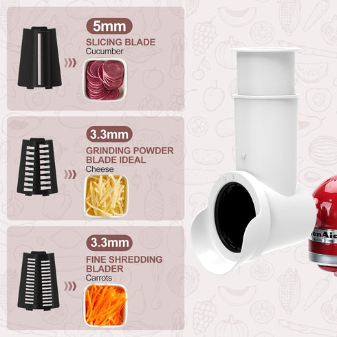 Slicer/Shredder Attachments for KitchenAid Stand Mixers, Food Slicers Cheese Grater Attachment with 3 Blades
