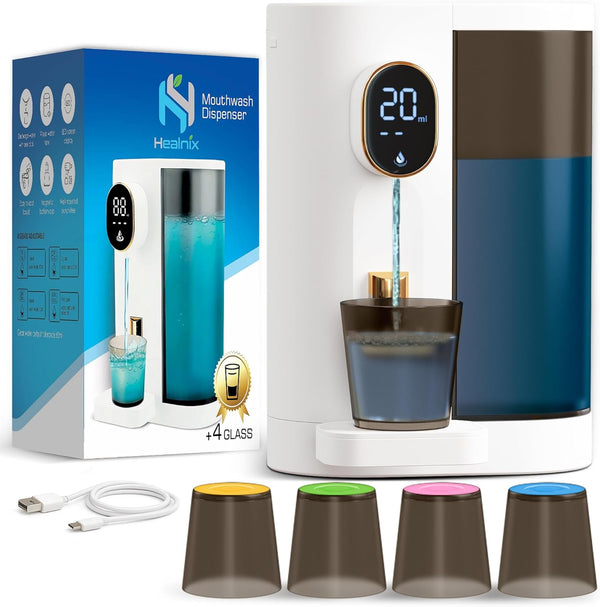 HEALNIX Automatic Mouthwash Dispenser for Bathroom (20.3 oz) - Touchless Smart Mouth Wash