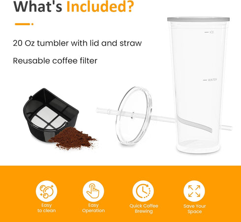 Sunvivi 20 Oz Iced Tea Maker for Ground Coffee, Cold Brew Coffee Maker with Reusable Filter, Black