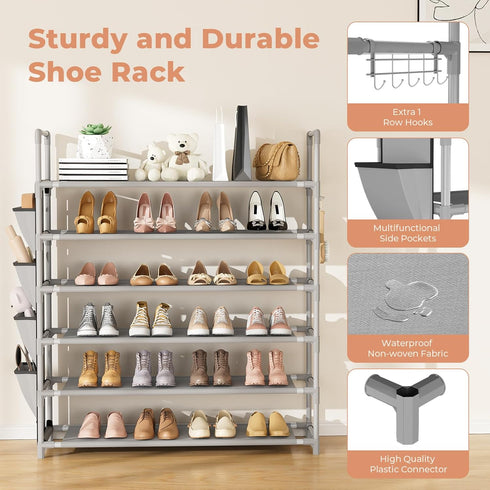 6 24-30 Closet, LANTEFUL Tier Shoe Rack Storage for Pairs Shoe and Boot, Shoe Organizer with Hook and Side Pocket Free