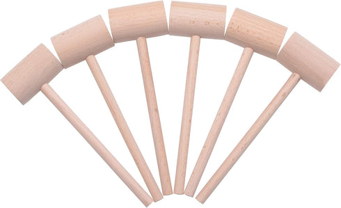 6 Pcs Wooden Crab Lobster Mallets, Solid Natural Beechwood Seafood Hammers