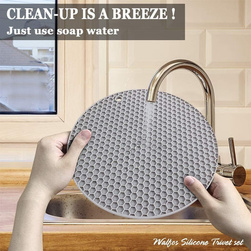 Walfos Silicone Trivet Mats - 4 Heat Resistant Pot Holders, Non-Slip Hot Pads for Kitchen, Food Grade Silicone