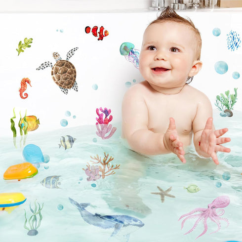 6 PRATIQUE Non Slip Bathtub Stickers, Pages Sea Organism Adhesive Kids Anti Slip Decal Threads for Shower Floor