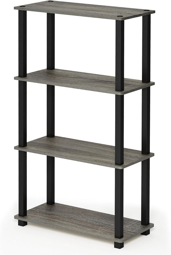 Furinno Turn-N-Tube 4-Tier Multipurpose Shelf Display Rack, French Oak Grey/Black Square Tube