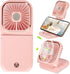 Portable Mini Fan, Small Battery Operated 5 in 1 Power Bank, Phone Holder, Handheld Fan, Pink