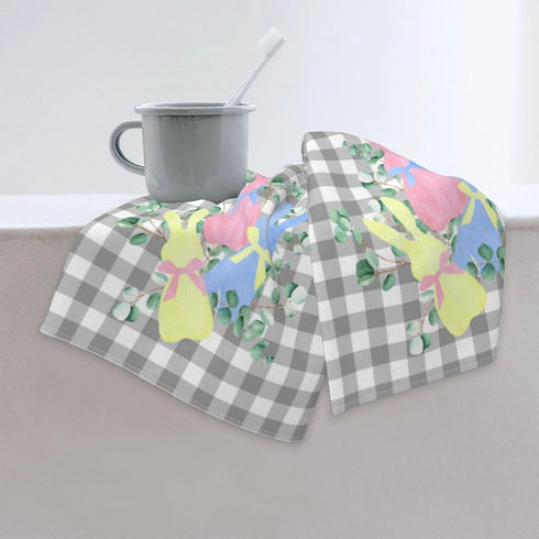 Qilerongrong Set 2 18x26 Inch Bunny Eucalyptus Easter Kitchen Dish Towels, Buffalo Plaid Cute Rabbit Dish Towel