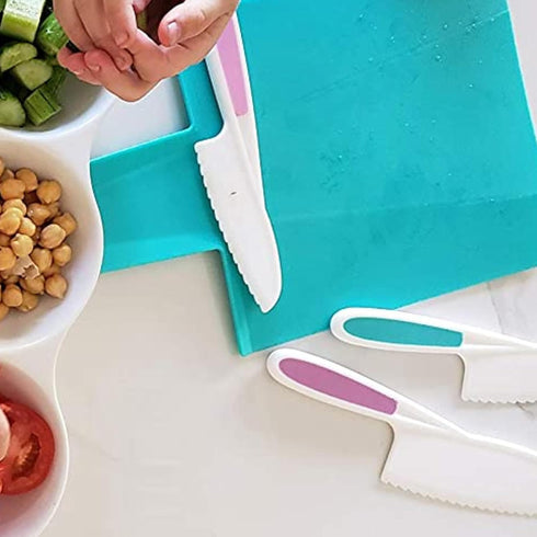 Tovla Jr. Knives for Kids: 3-Piece Kitchen Baking Knife Set in 3 Sizes & Colors, BPA-Free, Serrated Edges