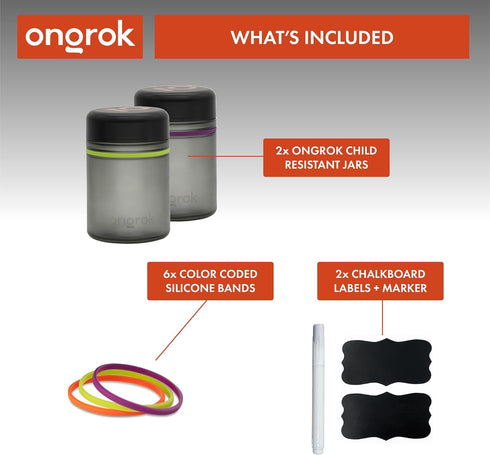 500ml, 2 Pack, ONGROK Glass Storage Jar, UV Herb/Spice Jar with Child Resistant Lid, Color-Coded Glass Containers Air