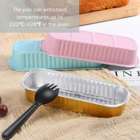 Mini Loaf Baking Pans with Lids and Spoons (50 Pack, 6.8oz) Aluminum Foil Baking Tins for Cupcakes