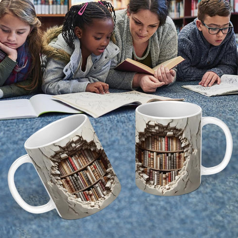 Mug(11oz), Library Bookshelf Mug, Cool Bookish Ceramic Coffee Mug, Book Lovers Gifts for Readers, Creative Book Club