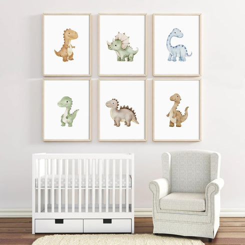 SYYANKK 8x10 Inch Set 6 Dinosaur Nursery Wall Art Kids Canvas Poster Boys Room Wall Decor Watercolor Dino Wall Art