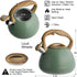 2.7 (JX2020-SB30) Poliviar Tea Kettle, Quart Seaweed Green Finish with Wood Pattern Handle Loud Whistle Food Grade